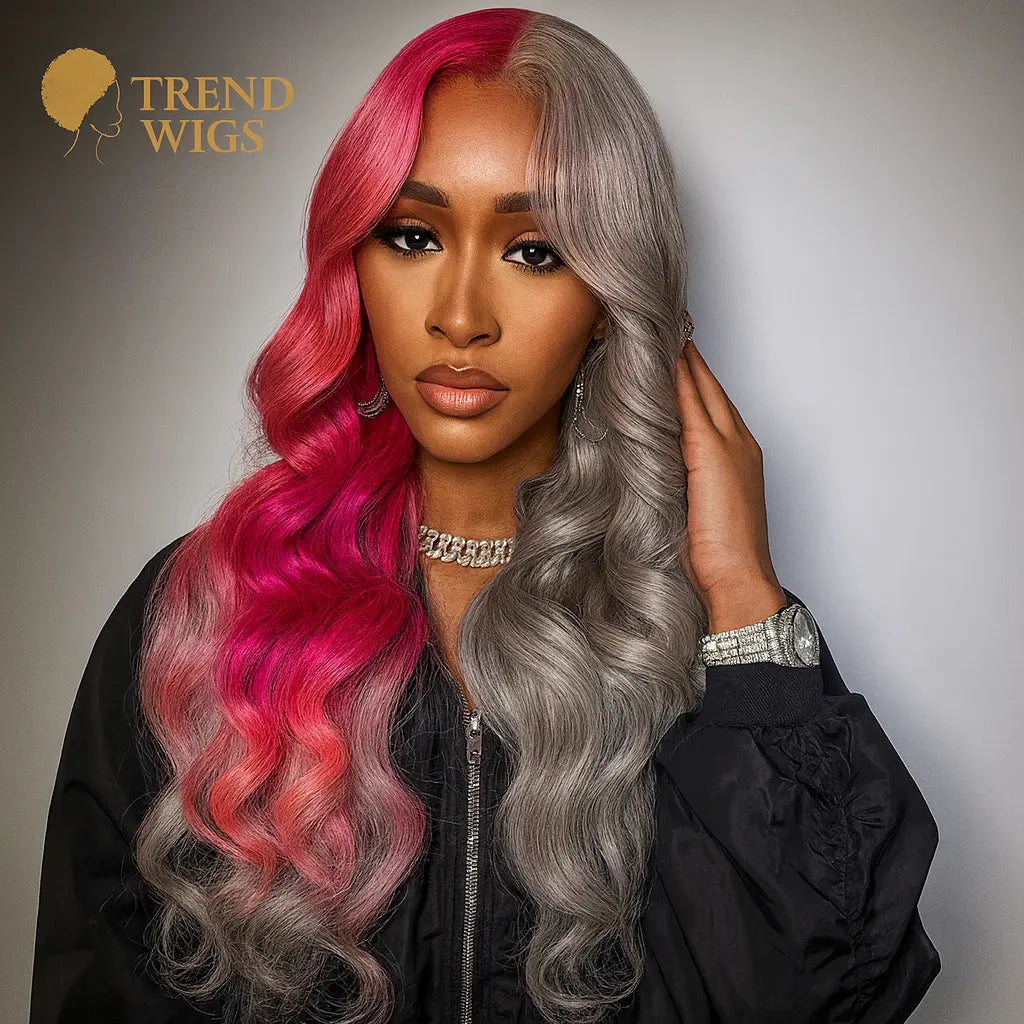 13x6 Pink Splice Silver Body Wave Lace Front Human Hair Wig 180% Brazilian Body Wave 13x4 Transparen Lace Frontal Wig For Women Trend Wigs