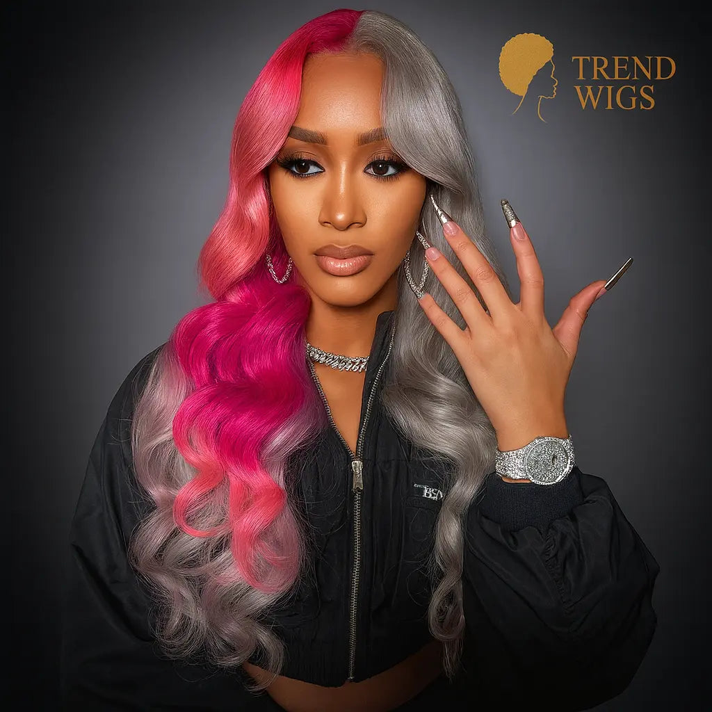 13x6 Pink Splice Silver Body Wave Lace Front Human Hair Wig 180% Brazilian Body Wave 13x4 Transparen Lace Frontal Wig For Women Trend Wigs