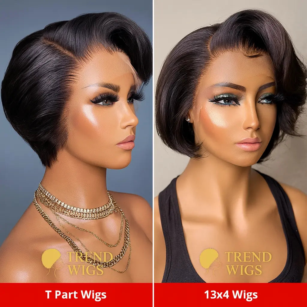Brown Colored Pixie Cut Short Highlight Lace Human Hair Wigs For Women Ombre Short Brazilian Human Hair Wig Straight Pre Plucked Trend Wigs