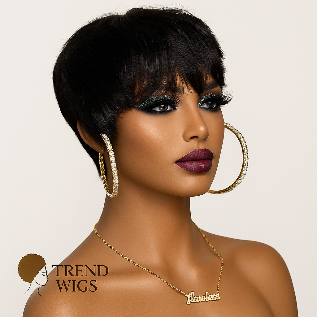 Brown Short Pixie Cut Wig Remy hair | Perruque courte Pixie Chocolat Cheveux Naturelles Trend Wigs