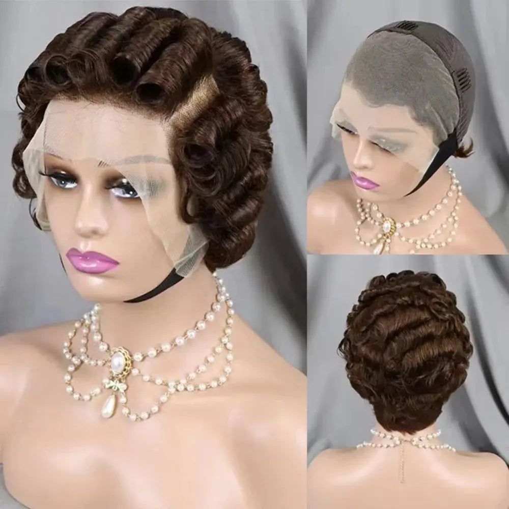 Chocolate brown 13x4 Short Bob Loose Wave Lace Front Wigs Bleached Knots Pixie Cut Hd Transparent Lace Front Human Hair Wig Trend Wigs