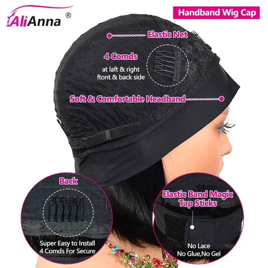 Headband Wigs Human Hair Glueless Wigs Human Hair Short Bob Wig Human Hair Full Machine Made Straight Brazilian Hair Wigs Soft Trend Wigs