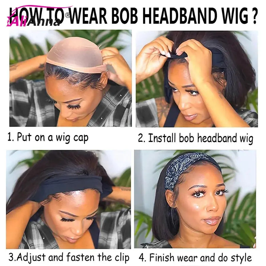 Headband Wigs Human Hair Glueless Wigs Human Hair Short Bob Wig Human Hair Full Machine Made Straight Brazilian Hair Wigs Soft Trend Wigs