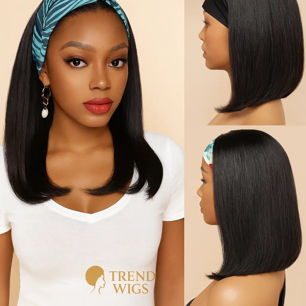 Headband Wigs Raw Hair Glueless | Perruque Bob Courte avec Bandeau - Cheveux humains Trend Wigs