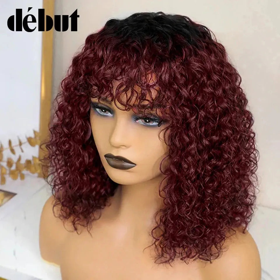 Jerry Curly Short Pixie Bob Cut Human Hair Wigs With Bangs For Women Wear To Go Peruvian Highlight Honey Water Wave Wigs Trend Wigs
