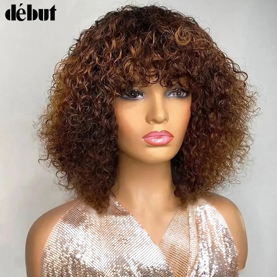 Jerry Curly Short Pixie Bob Cut Human Hair Wigs With Bangs For Women Wear To Go Peruvian Highlight Honey Water Wave Wigs Trend Wigs