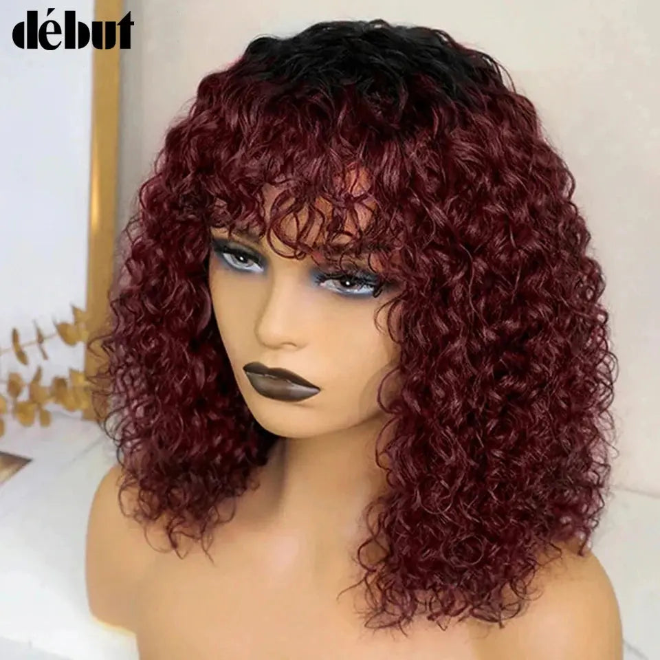 Jerry Curly Short Pixie Bob Cut Human Hair Wigs With Bangs For Women Wear To Go Peruvian Highlight Honey Water Wave Wigs Trend Wigs