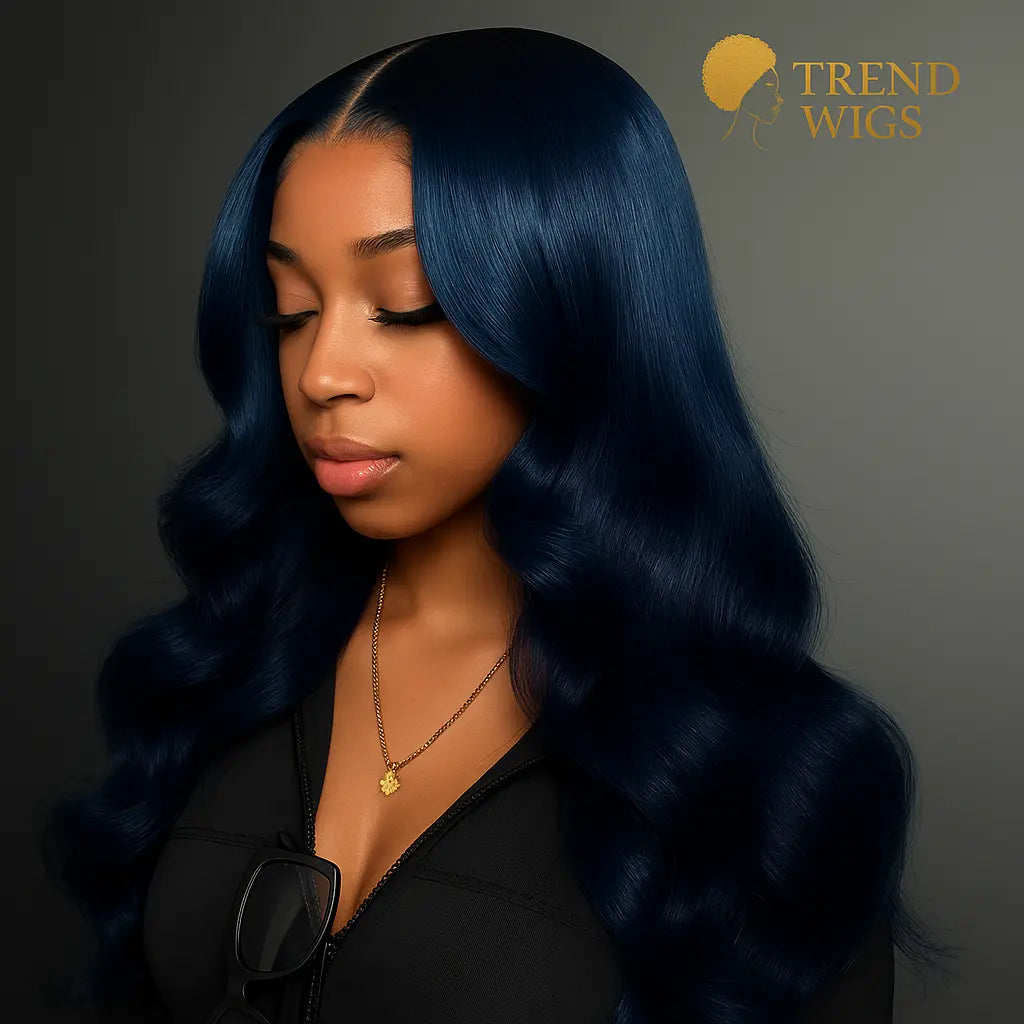Midnight Blue Body Wave Wig Glueless Raw Hair HD Transparent | Perruque Bleu Nuit Ondulée Sans Colle Trend Wigs