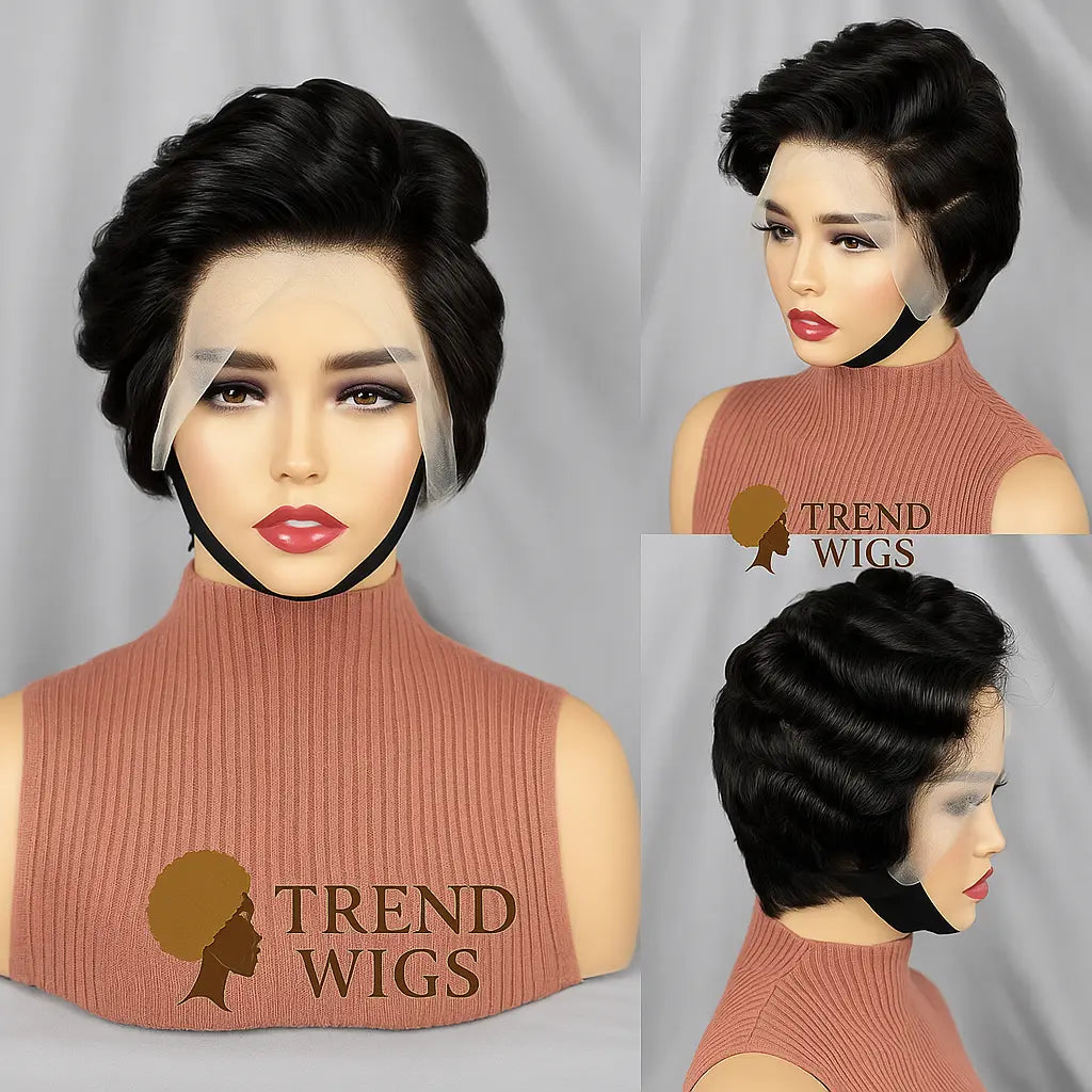 Perruque Pixie Ondulée – Lace Front HD Transparente en Cheveux Humains Trend Wigs