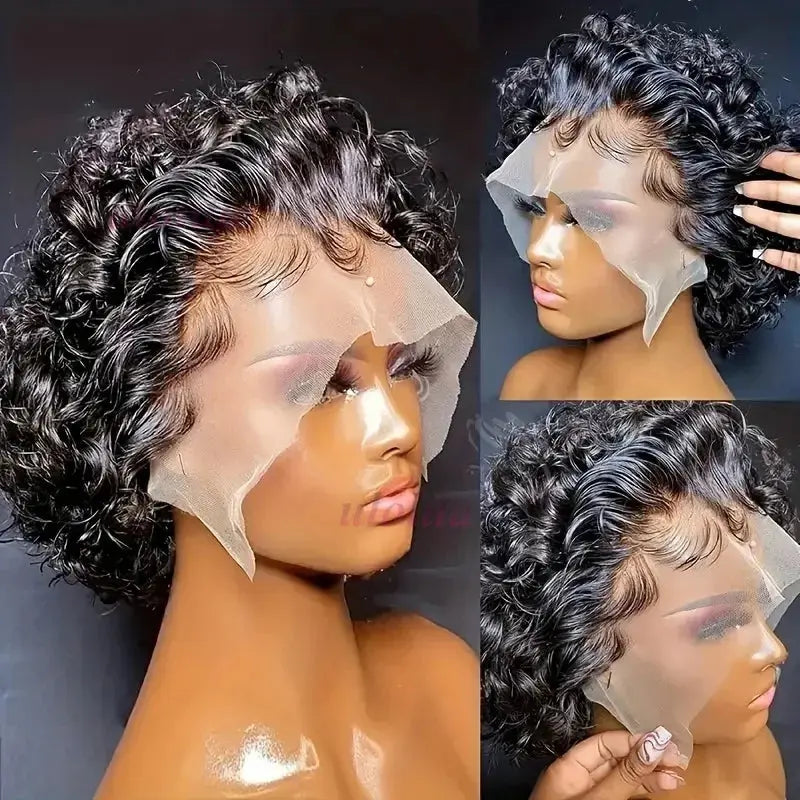 Pixie Curls 100% Human Hair 13x4 Lace Frontal Wigs Pixie Cut Short Bob Human Hair Wig Transparent Lace Front Human Hair Wig Trend Wigs
