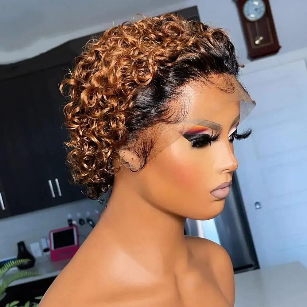Pixie Curls 100% Human Hair 13x4 Lace Frontal Wigs Pixie Cut Short Bob Human Hair Wig Transparent Lace Front Human Hair Wig Trend Wigs