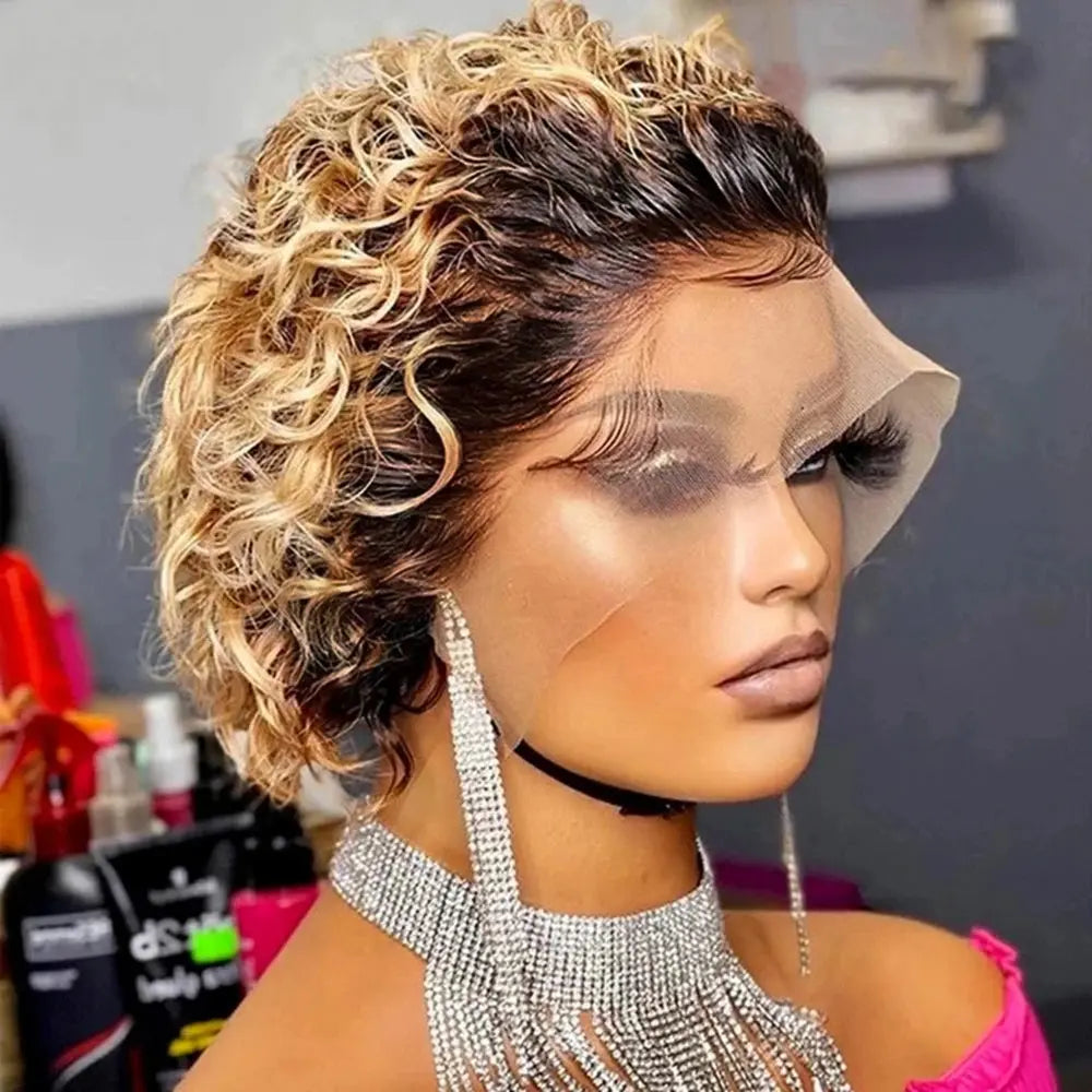 Pixie Curls 100% Human Hair 13x4 Lace Frontal Wigs Pixie Cut Short Bob Human Hair Wig Transparent Lace Front Human Hair Wig Trend Wigs