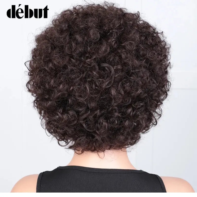 Short Pixie Afro Kinky Curly Wig  Natural Brown Bob Wig with Bangs Brazilian Remy Human Hair Wigs Jerry Curly For Women Trend Wigs