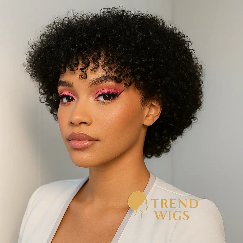 Short Pixie Afro Kinky Curly Wig Rawh Hair | Perruque Courte Pixie Afro bouclée Trend Wigs