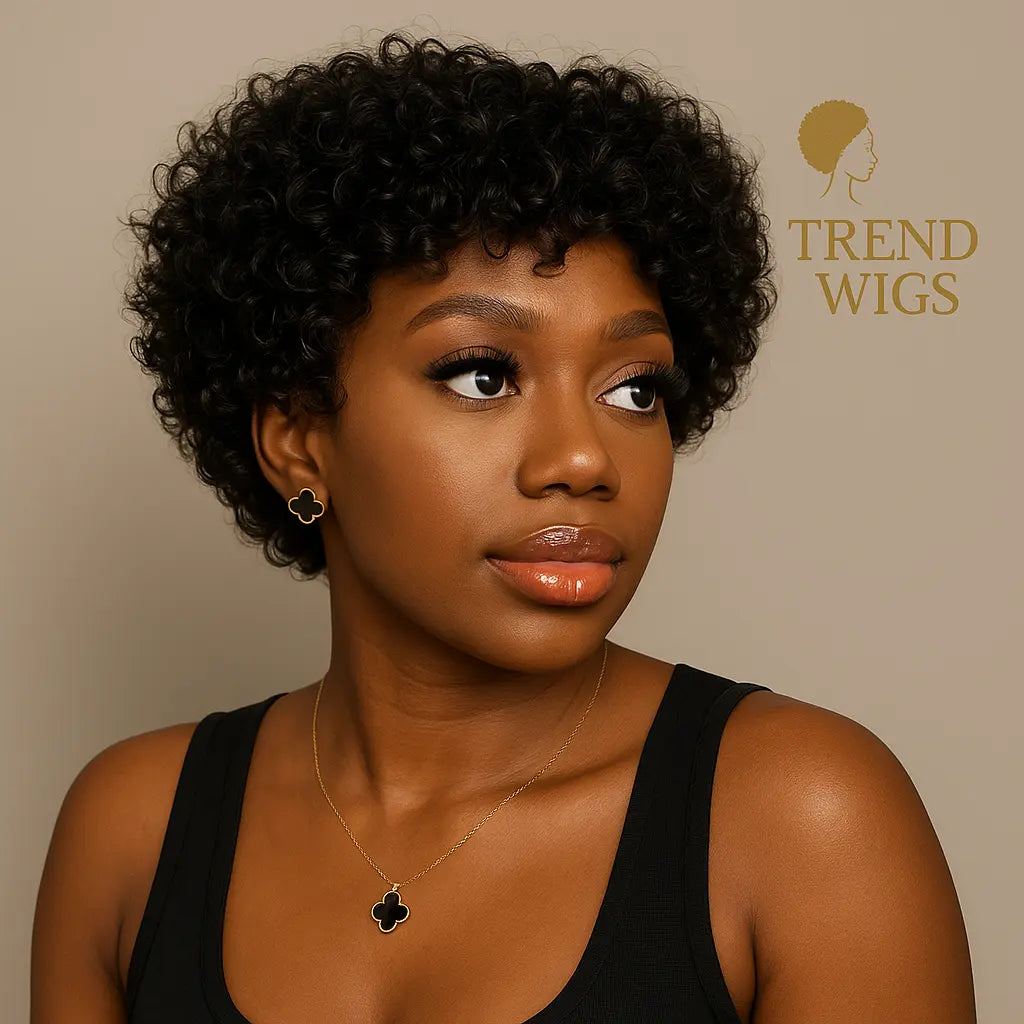 Short Pixie Afro Kinky Curly Wig Rawh Hair | Perruque Courte Pixie Afro bouclée Trend Wigs