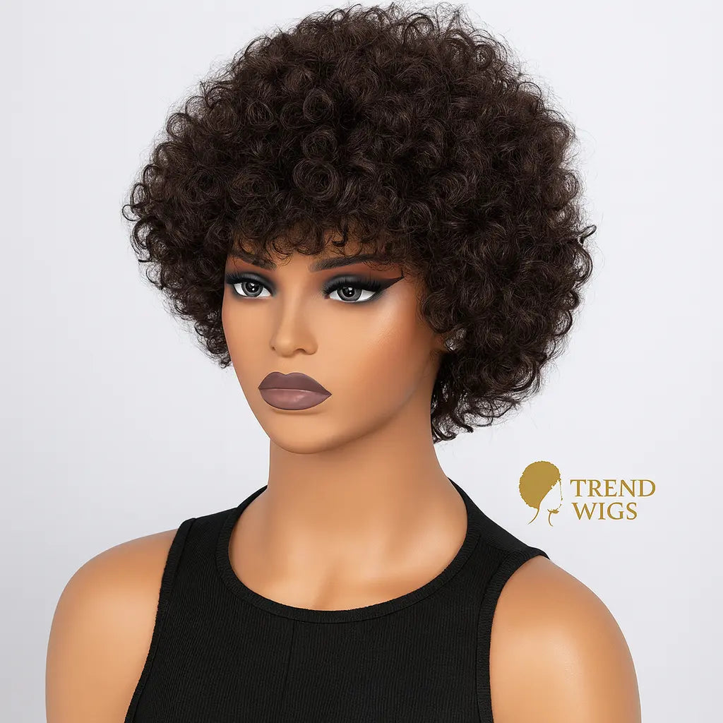 Short Pixie Afro Kinky Curly Wig Rawh Hair | Perruque Courte Pixie Afro bouclée Trend Wigs