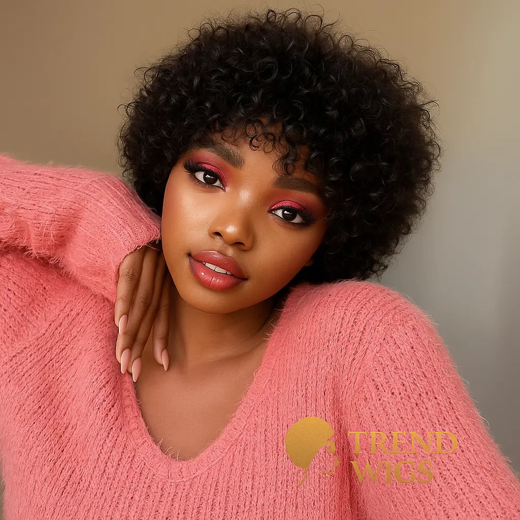 Short Pixie Afro Kinky Curly Wig Rawh Hair | Perruque Courte Pixie Afro bouclée Trend Wigs