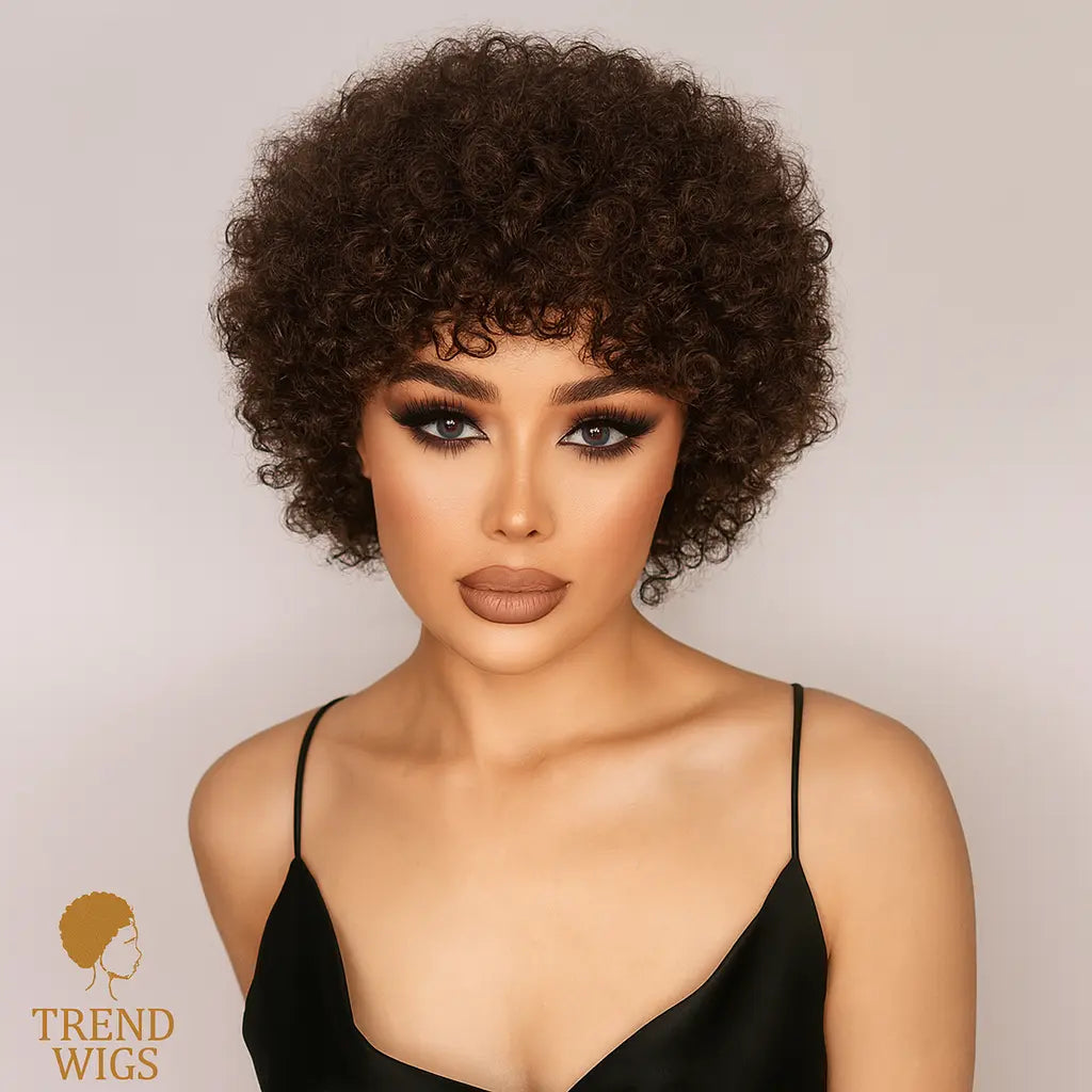 Short Pixie Afro Kinky Curly Wig Rawh Hair | Perruque Courte Pixie Afro bouclée Trend Wigs