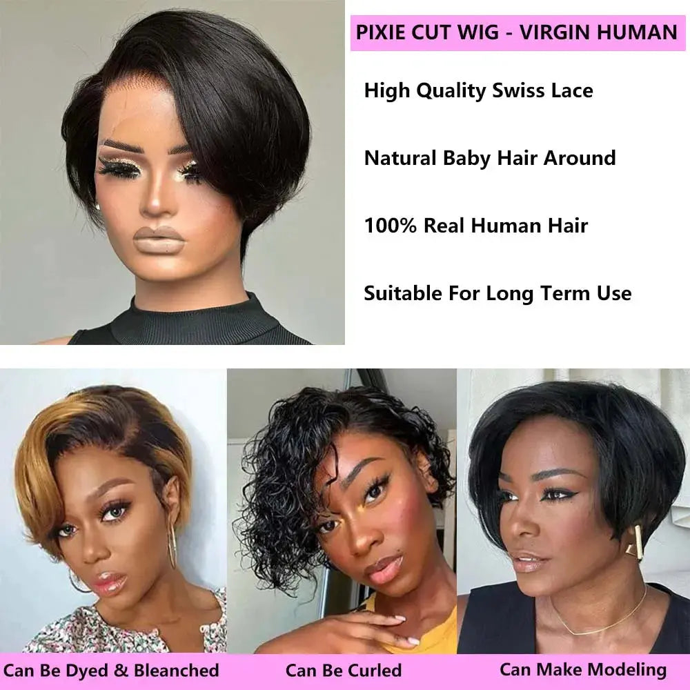 Straight Pixie Cut Human Hair Wig Short Wigs 13x4 Lace Front Wigs Human Hair Pre Plucked Pixie Cut Wig Natural For Black Women Trend Wigs