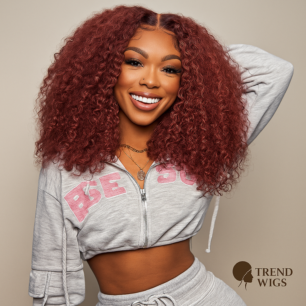 Wig Kinky Curly Reddish Brown | Perruque Bouclée Rouge Brun Cheveux naturelles Trend Wigs