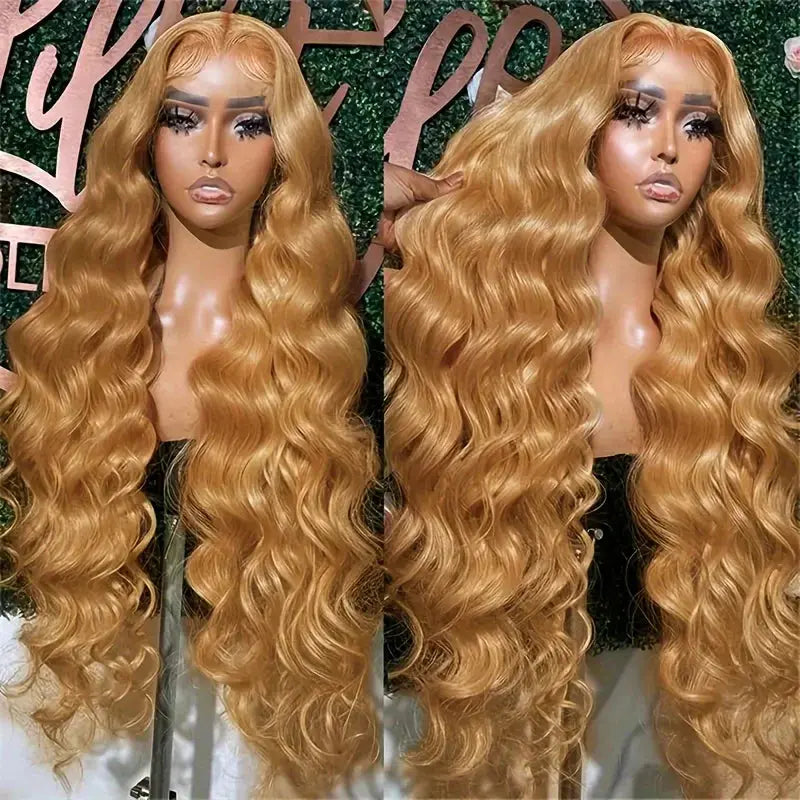 13x6 HD Body Wave Honey Blonde Lace Front Human Hair Wig For Women Lace Frontal Wigs Transparent Colored #27 Pre Plucked On Sale Trend Wigs