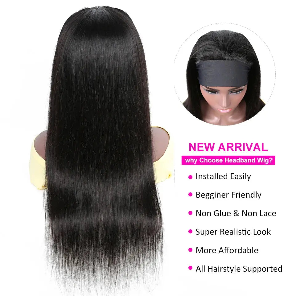 250% Density Straight Headband Wig Human Hair Wigs Brazilian Full Machine Made 100% Human Hair Wigs For Women Scarf Wig Trend Wigs