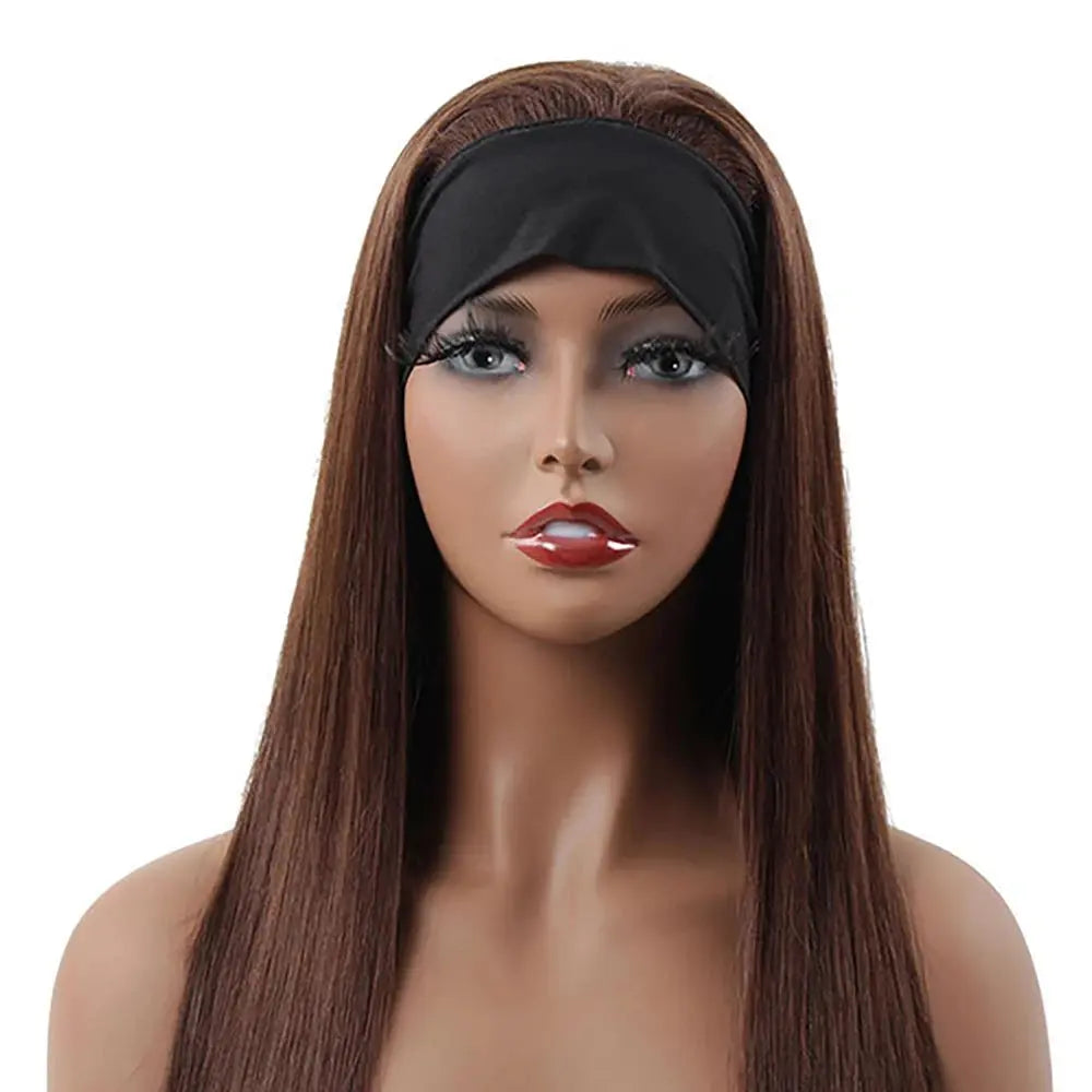 #4 Chocolate Brown Straight Headband Human Hair Wigs Fro Black Women Full Machine Made Scarf Brown Wig Peruvian Hair 180% Trend Wigs