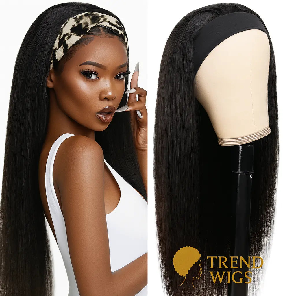 Black Headband Wig Raw Hair | Perruque bandeau lisse noire – cheveux humains brésiliens Trend Wigs