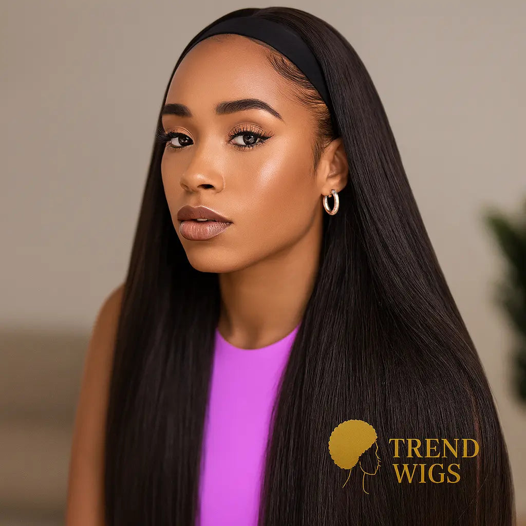 Black Headband Wig Raw Hair | Perruque bandeau lisse noire – cheveux humains brésiliens Trend Wigs