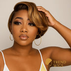 Brown Colored Pixie Cut Short Highlight Lace Human Hair Wigs For Women Ombre Short Brazilian Human Hair Wig Straight Pre Plucked Trend Wigs
