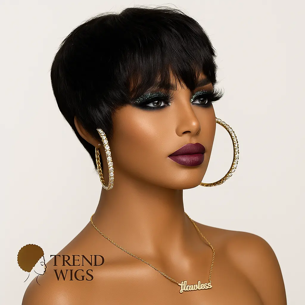 Brown Short Pixie Cut Wig Remy hair | Perruque courte Pixie Chocolat Cheveux Naturelles Trend Wigs