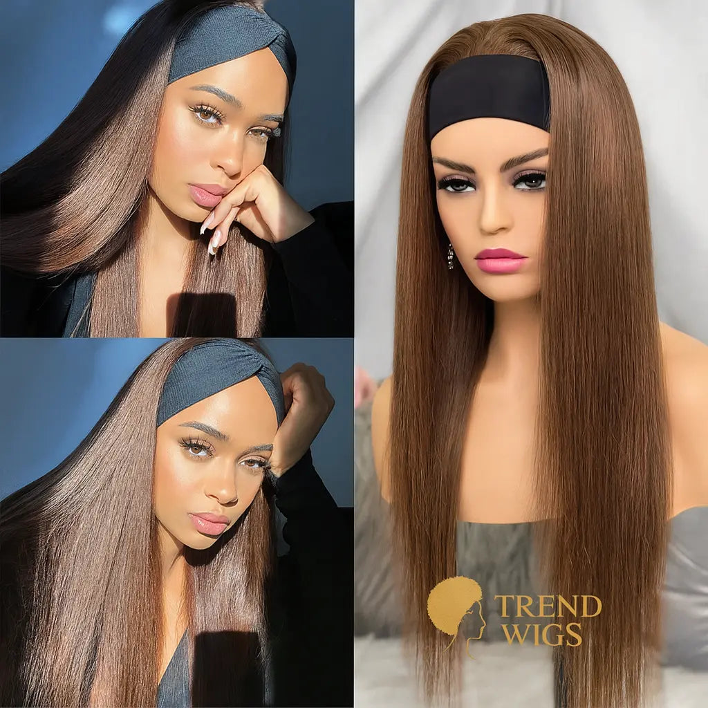 Brown Straight Headband Wig Raw Hair | Perruque Bandeau Brune Lisse Cheveux Naturels Trend Wigs