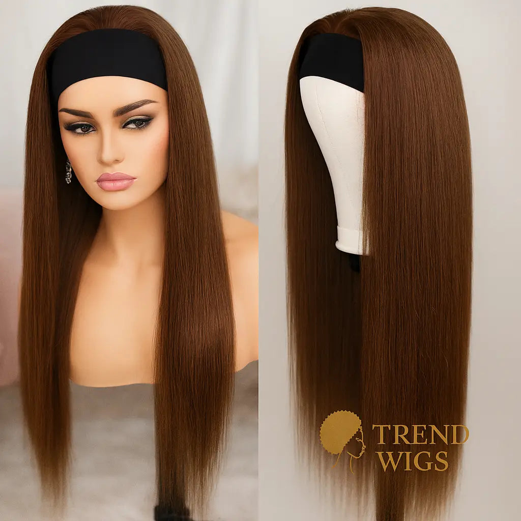 Brown Straight Headband Wig Raw Hair | Perruque Bandeau Brune Lisse Cheveux Naturels Trend Wigs