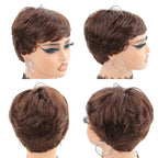 Chocolate Brown Short Pixie Cut Wig Human Hair For Black Women Machine Made Wigs With Bangs Brown Pixi Short Human Hair Wigs Trend Wigs
