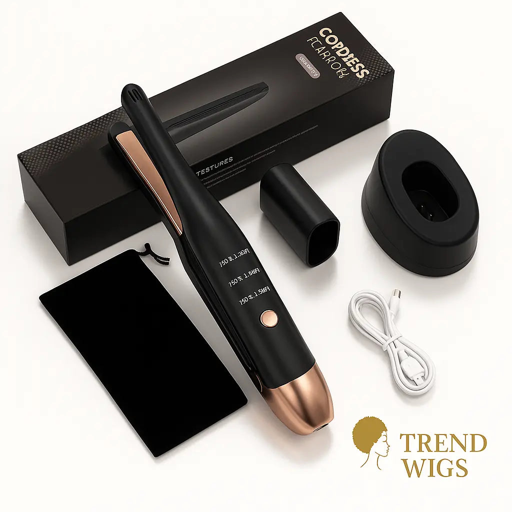 Fer à Lisser Électrique Professionnel Portable à Température Réglable pour Perruques, Cheveux Naturels & Extensions Trend Wigs