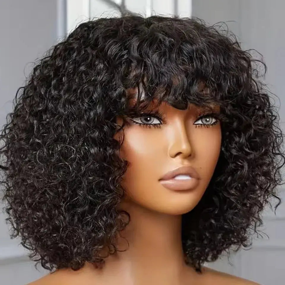 Jerry Curly Short Pixie Bob Cut Human Hair Wigs With Bangs For Women Wear To Go Peruvian Highlight Honey Water Wave Wigs Trend Wigs