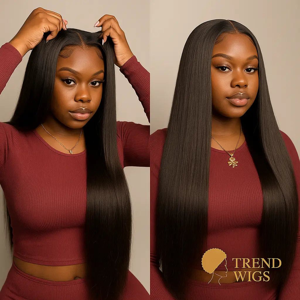 Perruque femme lisse sans colle en cheveux humains naturels 180 % – Lace Front transparente Trend Wigs