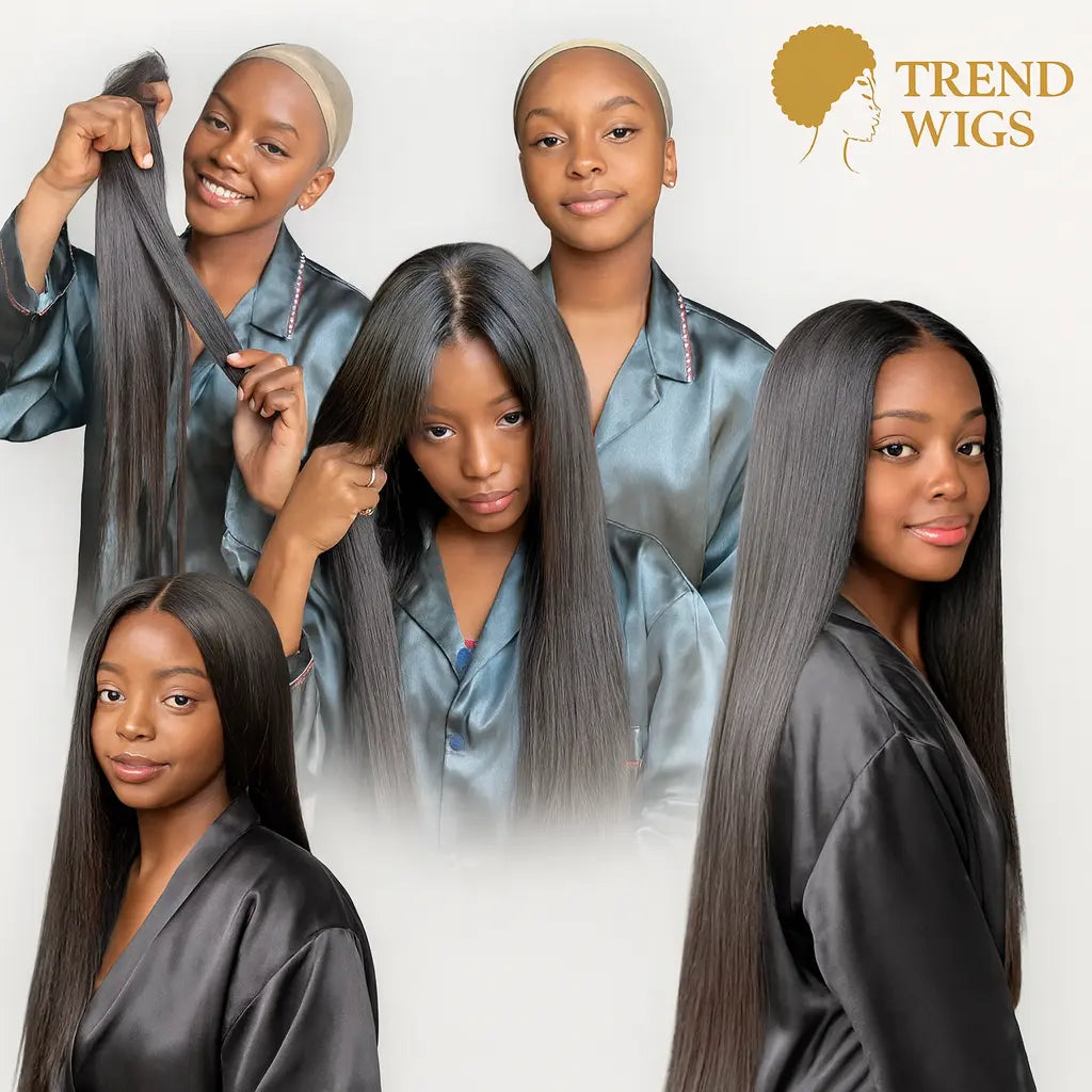Perruque femme lisse sans colle en cheveux humains naturels 180 % – Lace Front transparente Trend Wigs