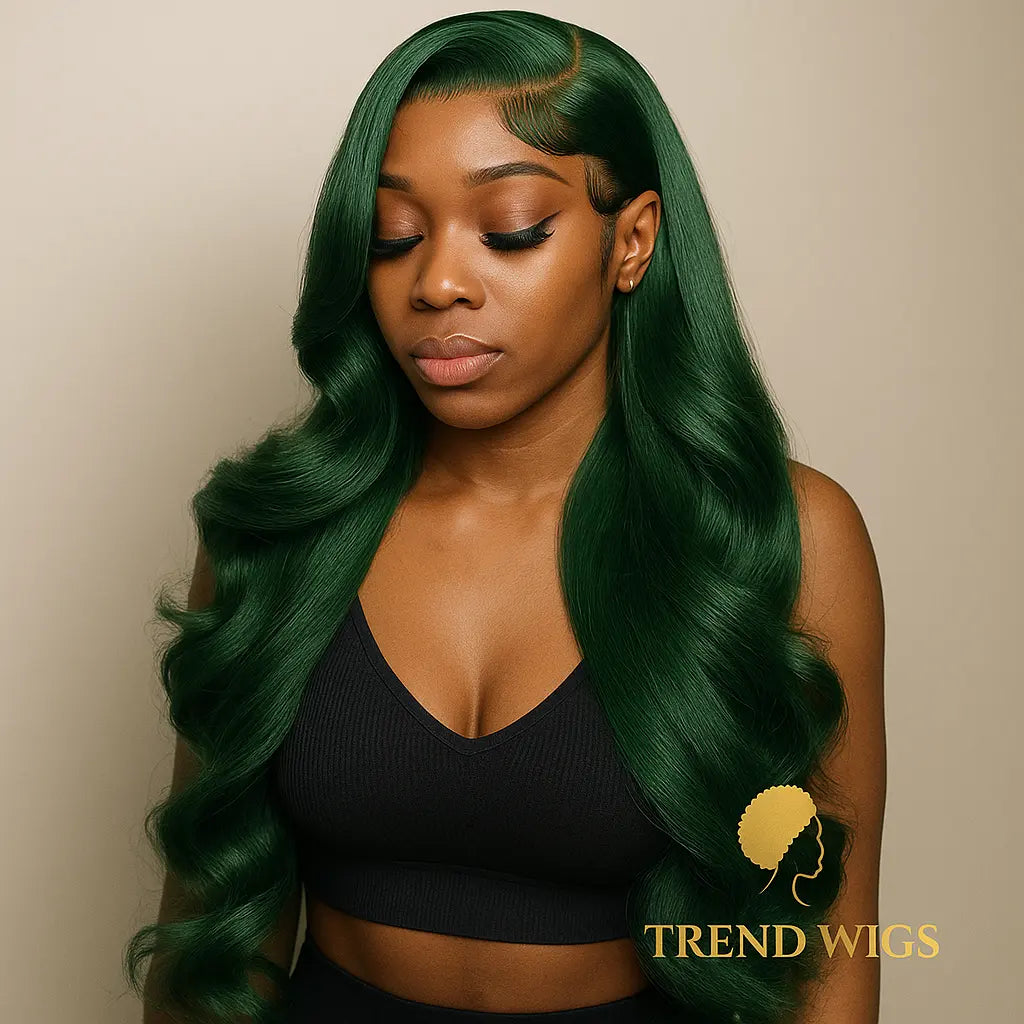 Ubest 13X6 Transparent Lace Front Wigs Body Wave 100％ Human Hair Dark Green Colored 5X5 Lace Closure Wig Pre Plucked For Women Trend Wigs