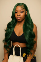 Ubest 13X6 Transparent Lace Front Wigs Body Wave 100％ Human Hair Dark Green Colored 5X5 Lace Closure Wig Pre Plucked For Women Trend Wigs