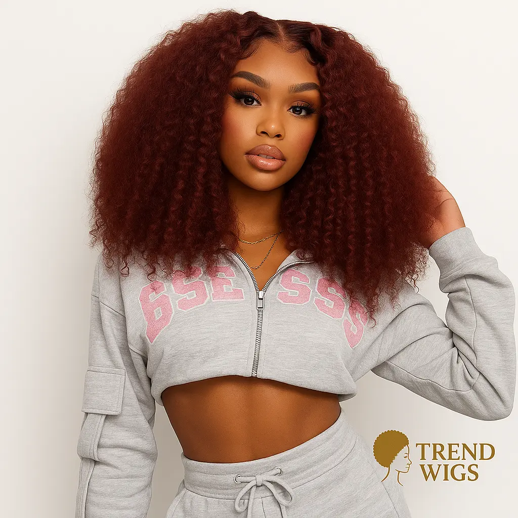 Wig Kinky Curly Reddish Brown | Perruque Bouclée Rouge Brun Cheveux naturelles Trend Wigs