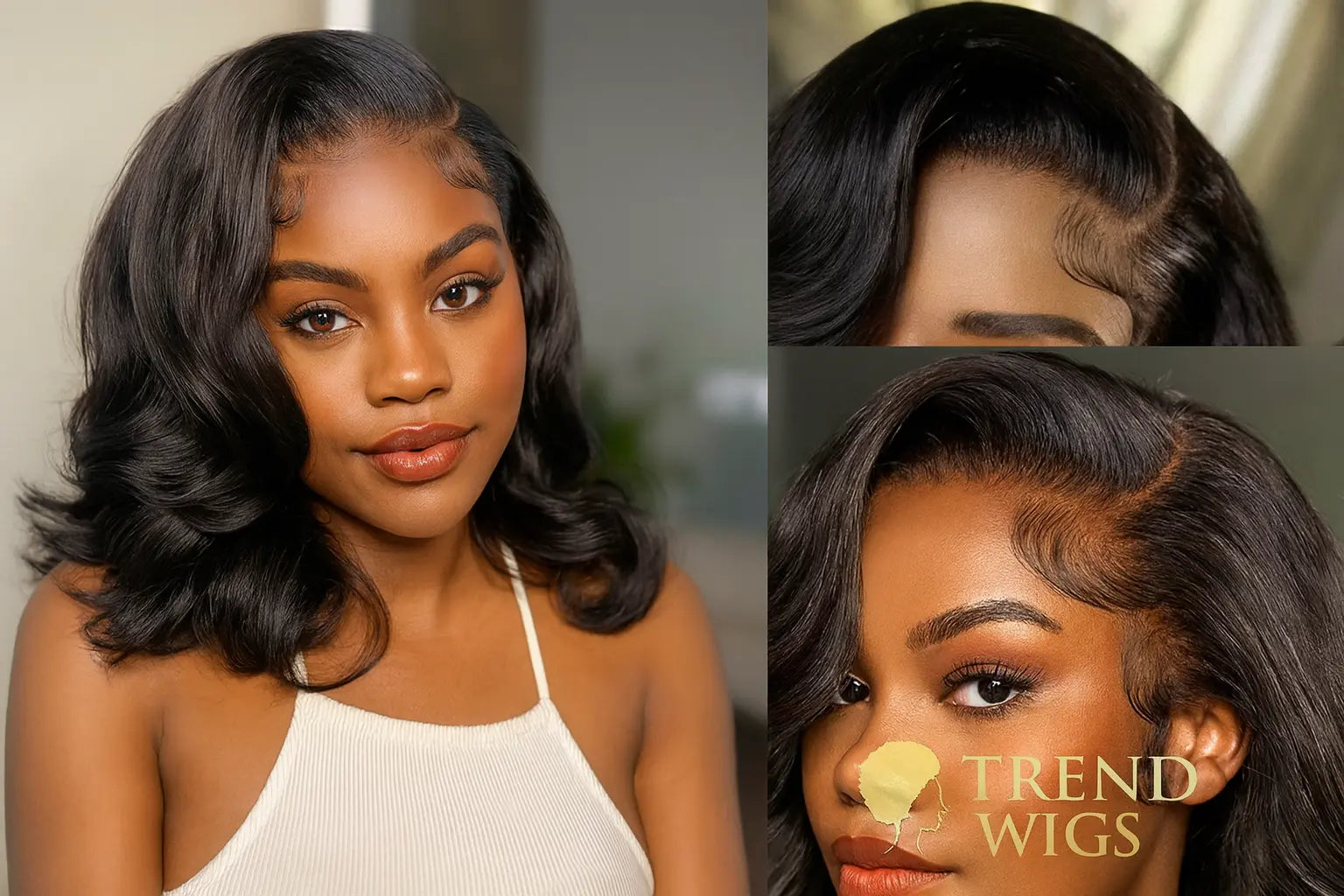 Wig Raw Hair Bob Courte Ondulée – Perruque 100% Cheveux Humains Brésiliens, Lace Front HD, Noir Naturel TrendWigs