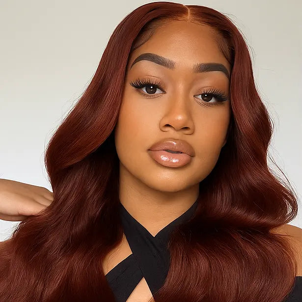 Wig Raw Hair Body Wave Brun Reddish Longue 100% Cheveux Humains Brésiliens Remy – Lace Front Transparente Glueless TrendWigs